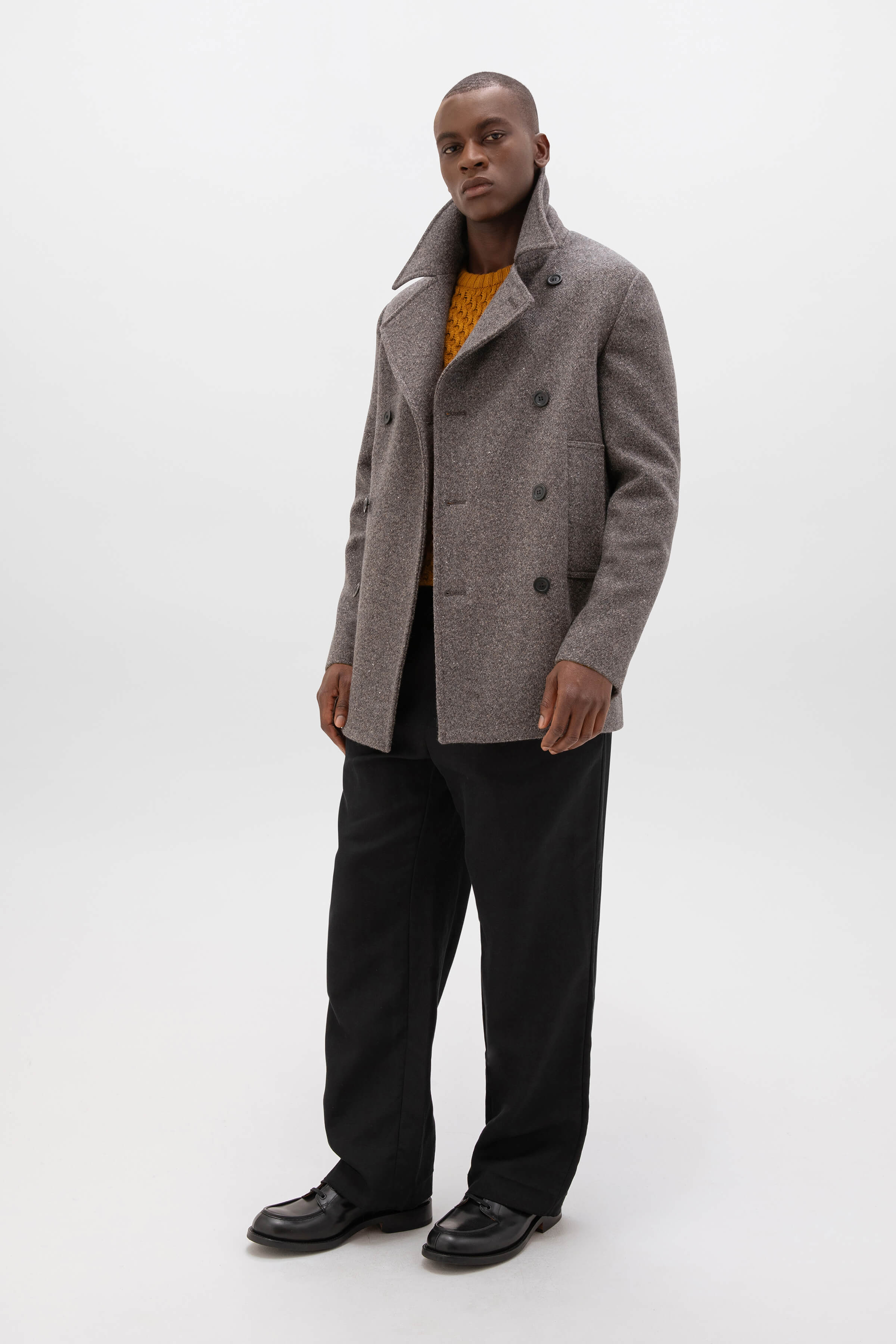 Johnstons of Elgin - Charcoal Herringbone Pea Coat