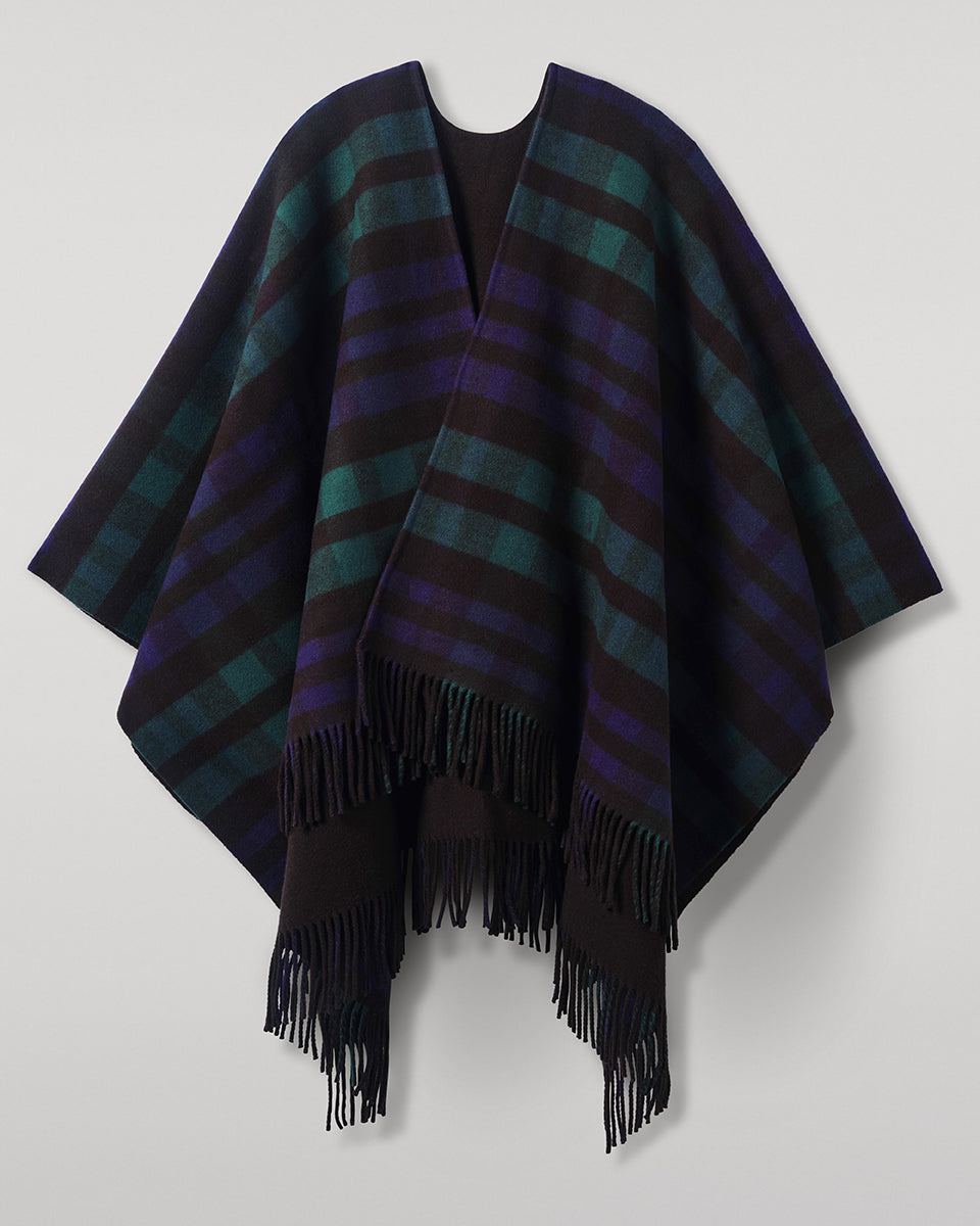 Johnstons of Elgin - Reversible Light Black Watch Wool Check Cape
