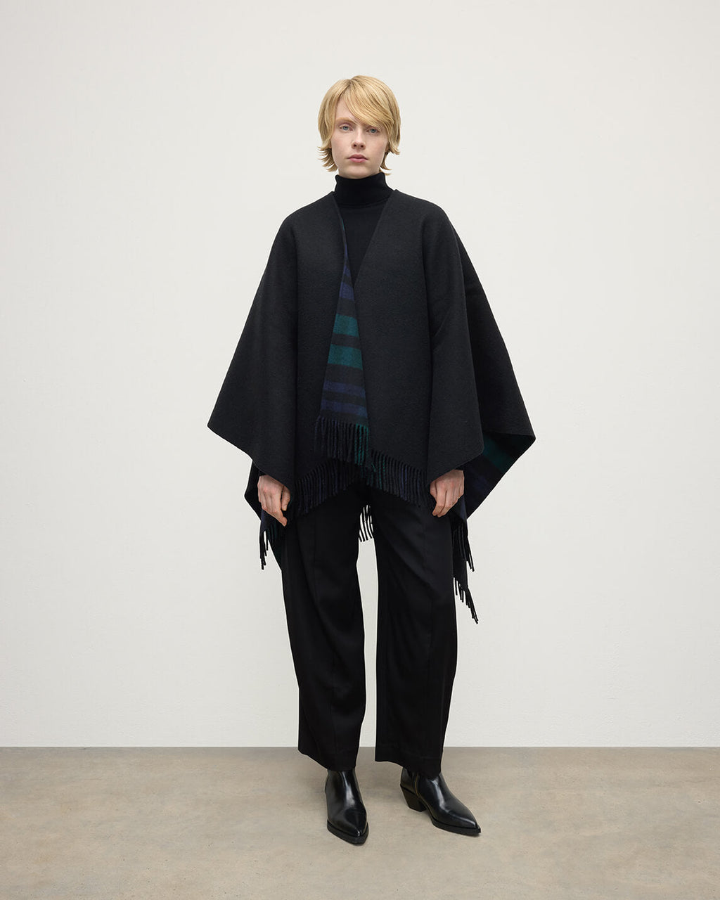 Johnstons of Elgin - Reversible Light Black Watch Wool Check Cape