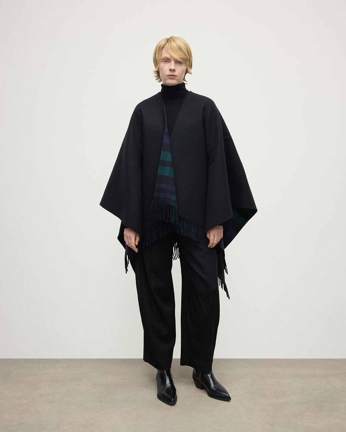 Johnstons of Elgin - Reversible Light Black Watch Wool Check Cape