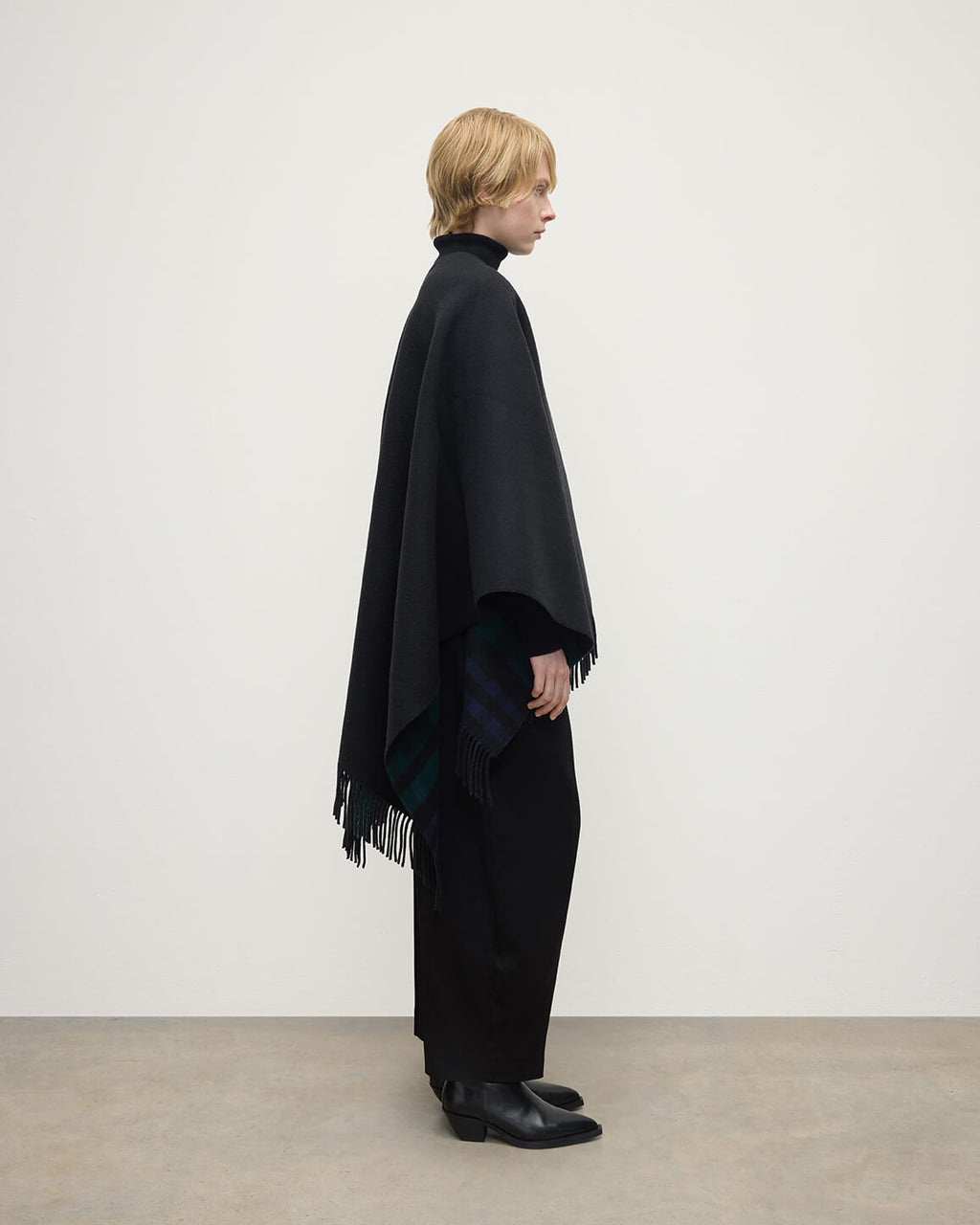 Johnstons of Elgin - Reversible Light Black Watch Wool Check Cape