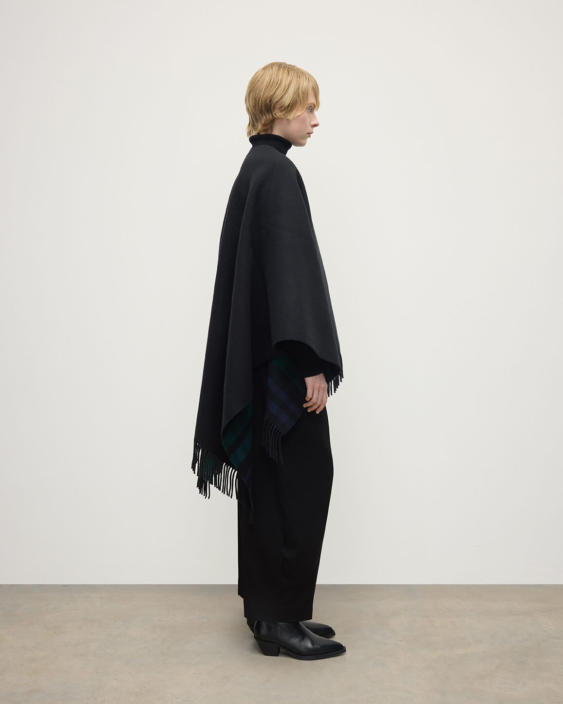 Johnstons of Elgin - Reversible Light Black Watch Wool Check Cape
