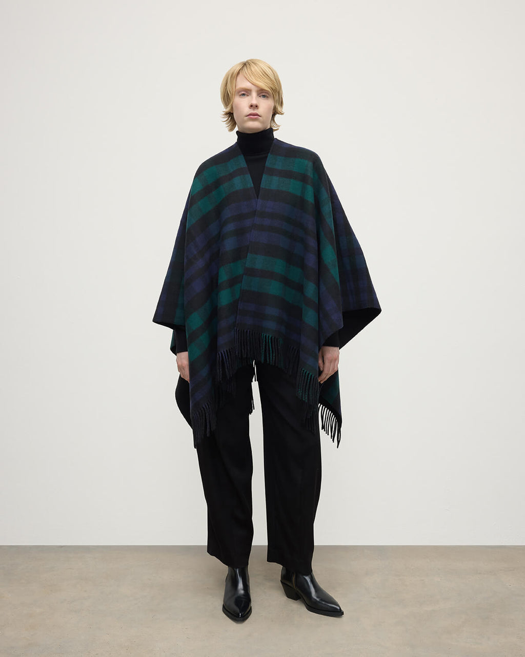 Johnstons of Elgin - Reversible Light Black Watch Wool Check Cape