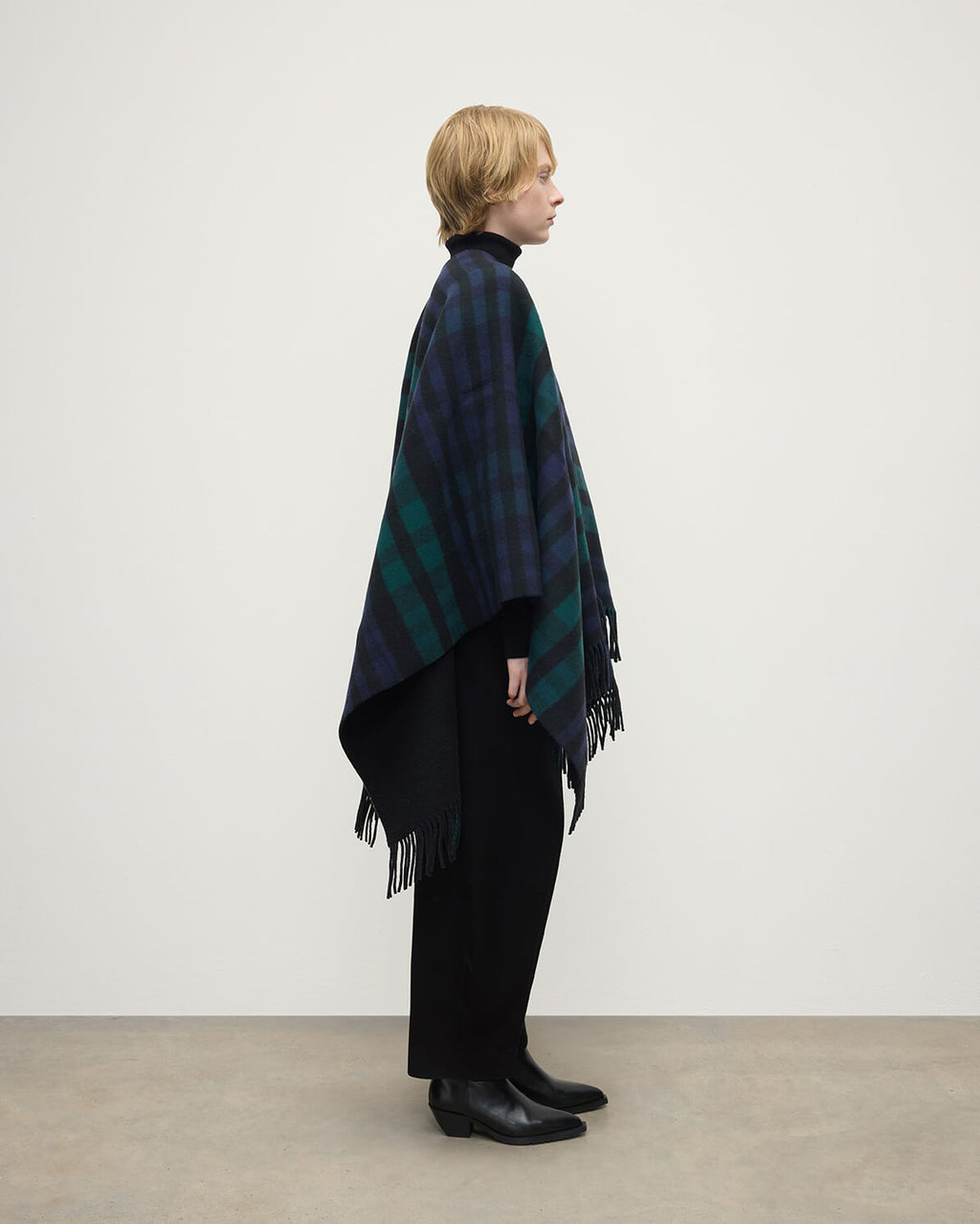 Johnstons of Elgin - Reversible Light Black Watch Wool Check Cape