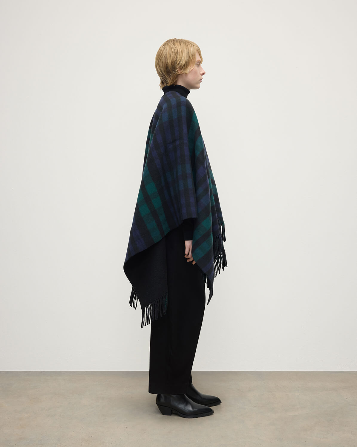 Johnstons of Elgin - Reversible Light Black Watch Wool Check Cape