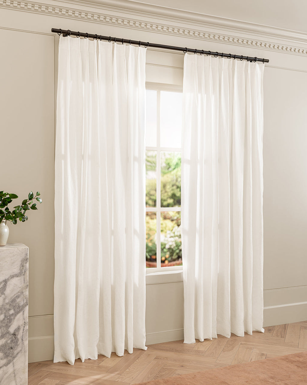 McGee & Co - Teller Cream Belgian Linen Pinch Pleat Drapery Panel