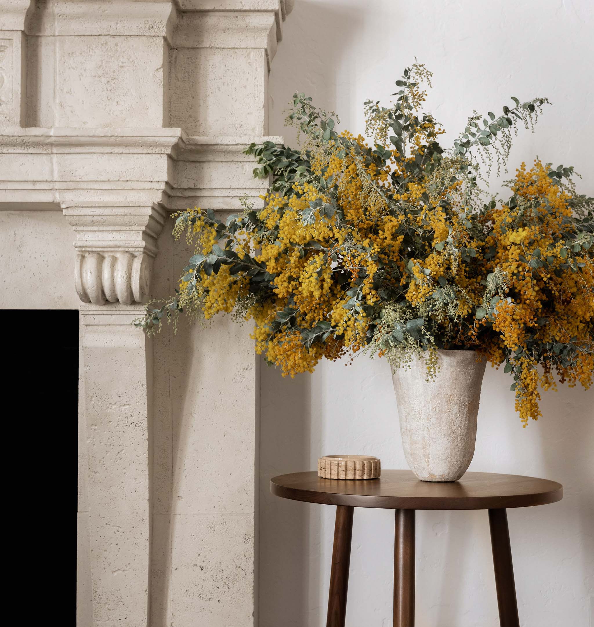 Amber Interiors - Athens Round Travertine Catchall