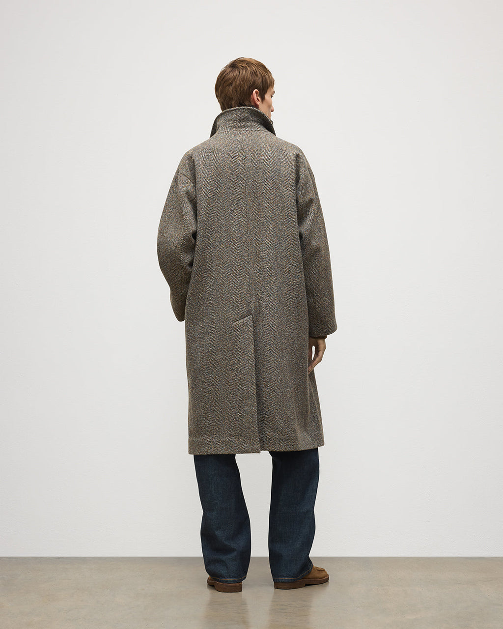 Johnstons of Elgin - Brodie Wool Car Coat | Rust & Petrol Herringbone