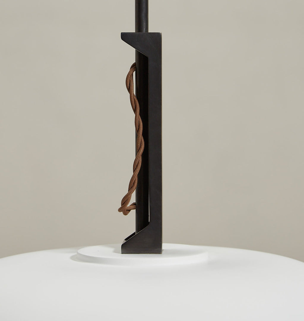 Amber Interiors - Cyrus 19" Pendant in Bronze / White Glass Floor Model