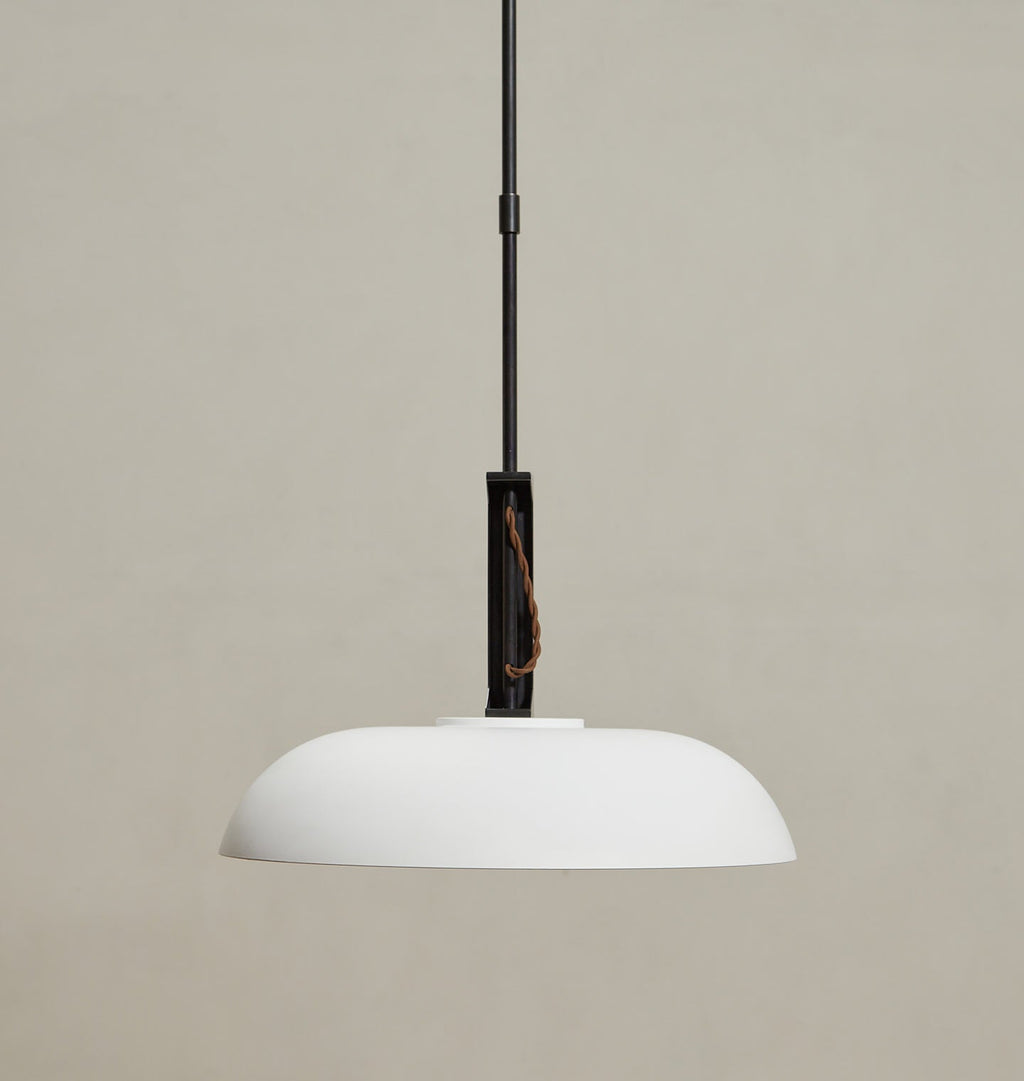 Amber Interiors - Cyrus 19" Pendant in Bronze / White Glass Floor Model