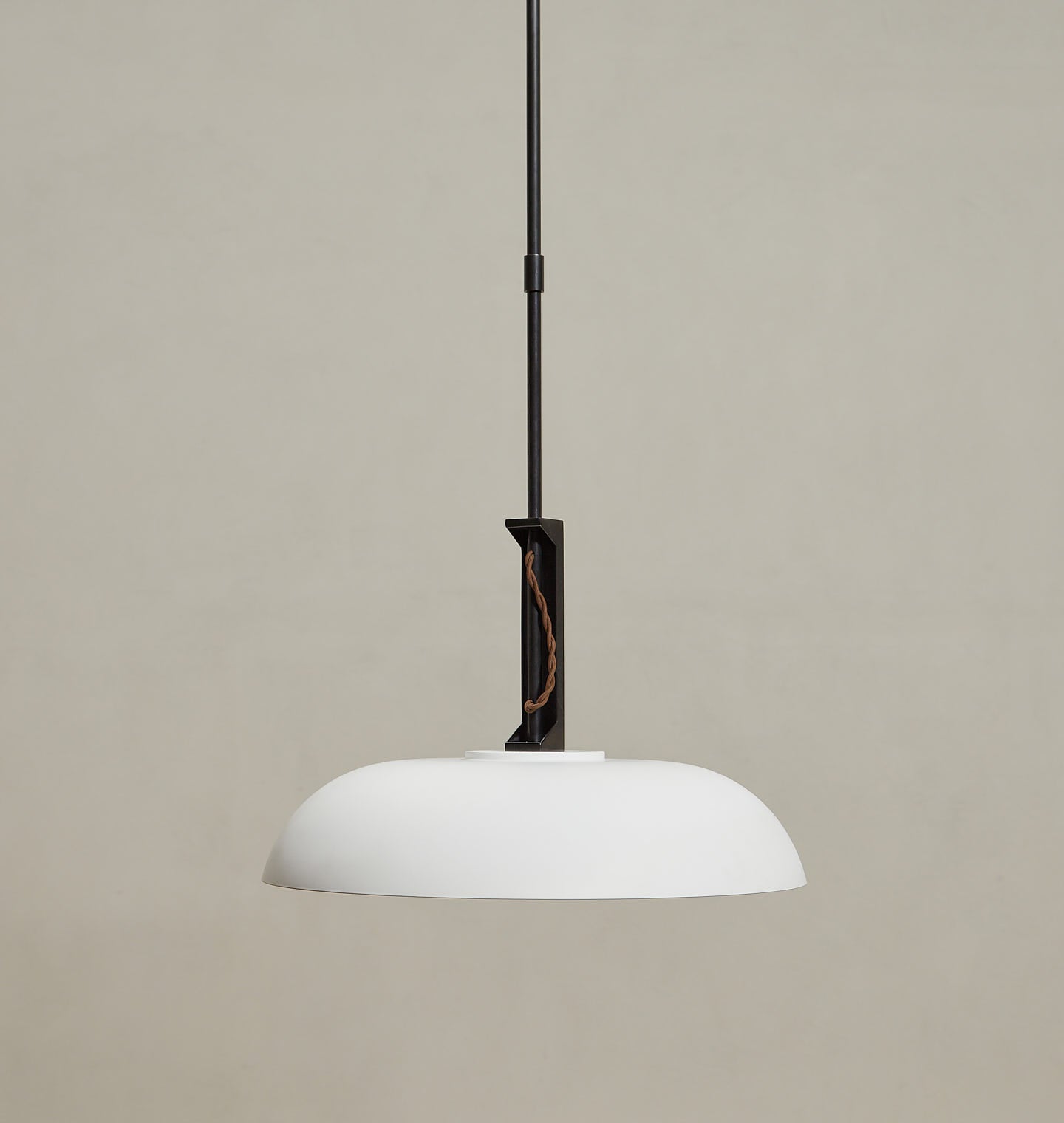 Amber Interiors - Cyrus 19" Pendant in Bronze / White Glass Floor Model