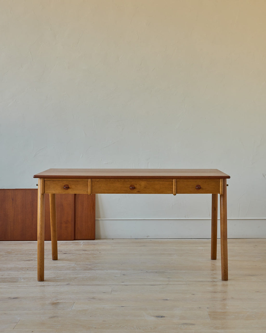 Lostine - 1950s Danish Oak + Teak Desk by Poul M. Volther