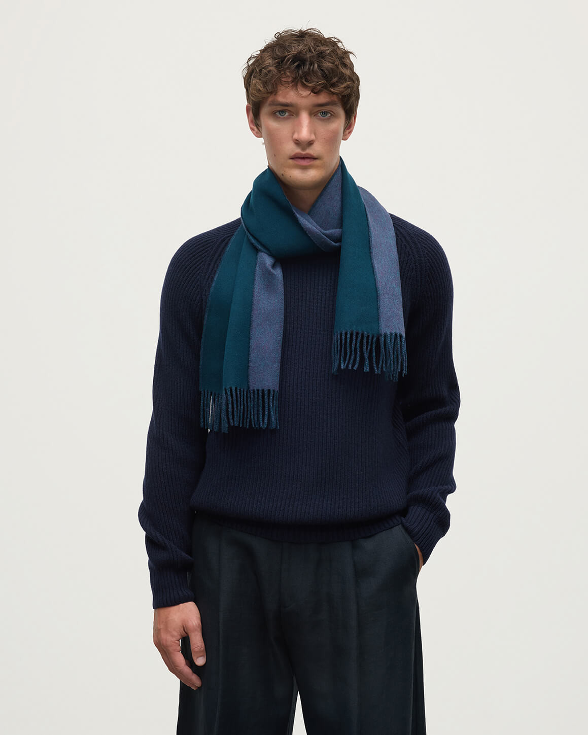 Johnstons of Elgin - Contrast Reversible Green Cashmere Scarf