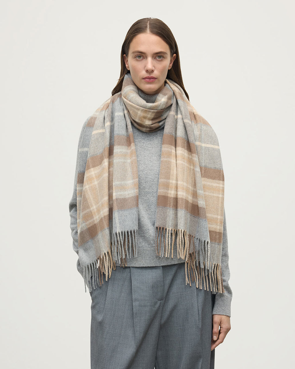 Johnstons of Elgin - Natural MacKellar Tartan Cashmere Stole