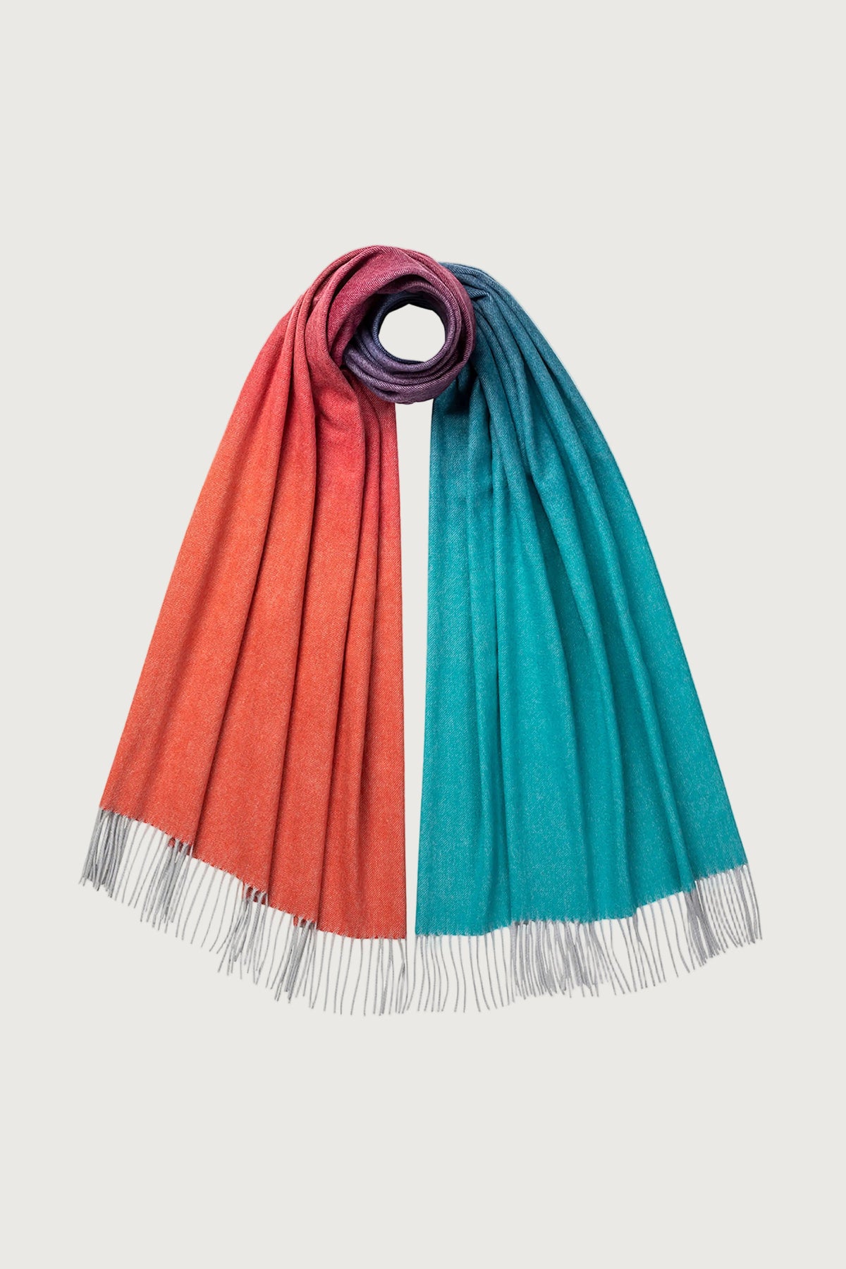Johnstons of Elgin - Red & Turquoise Ombre Cashmere Stole