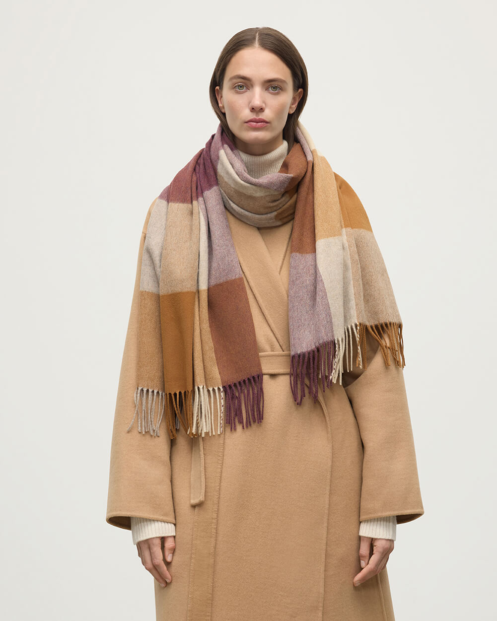 Johnstons of Elgin - Block Check Brown Cashmere Stole