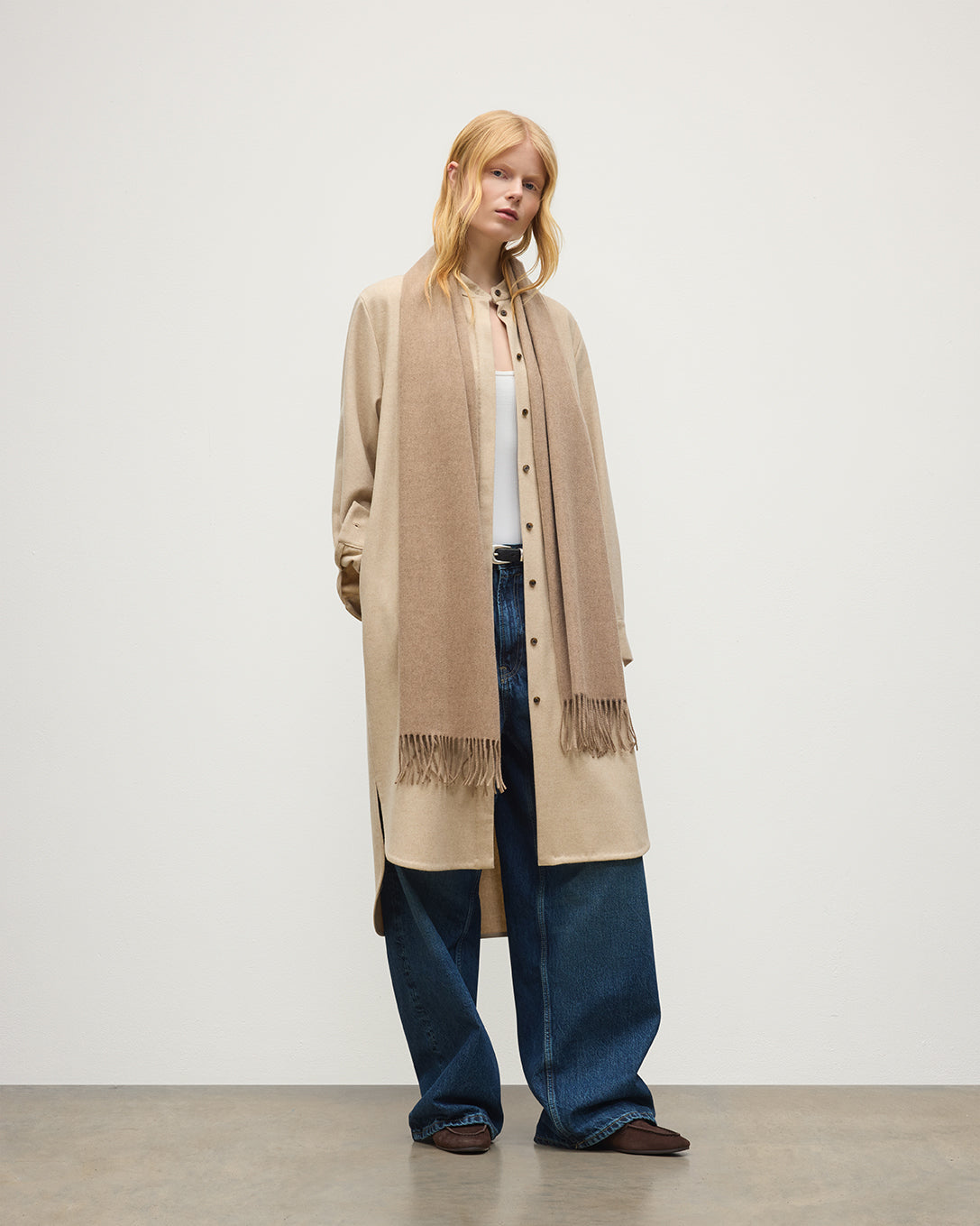 Johnstons of Elgin - Wide Light Brown Cashmere Scarf