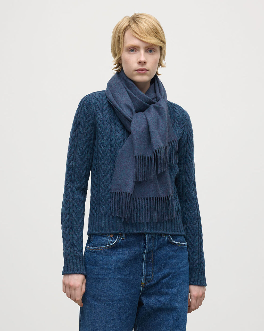 Johnstons of Elgin - Navy Wide Cashmere Scarf