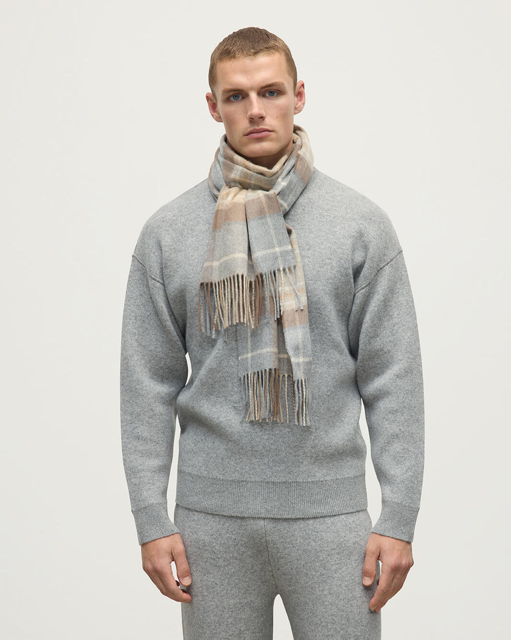 Johnstons of Elgin - Natural MacKellar Tartan Wide Cashmere Scarf