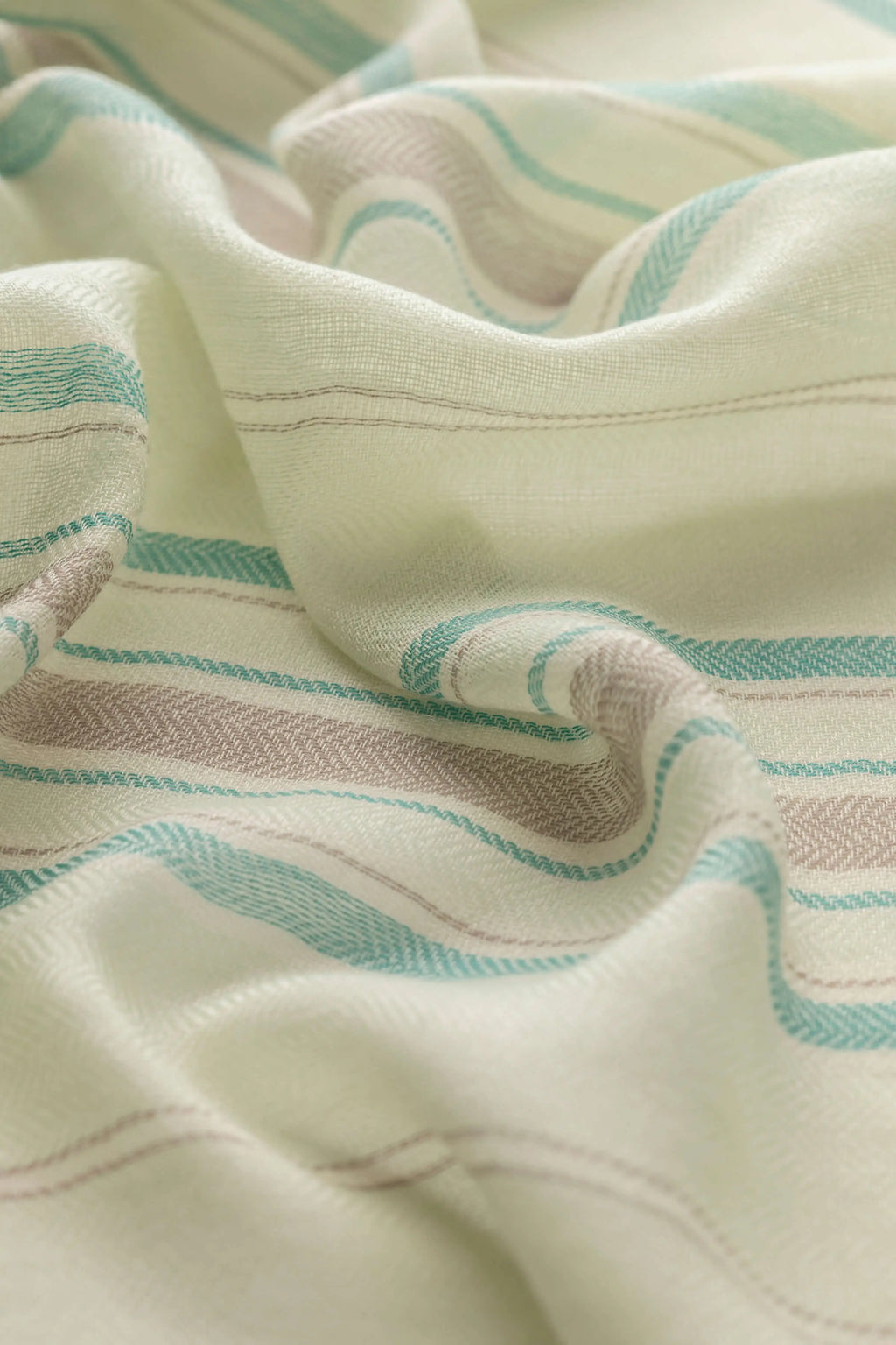 Johnstons of Elgin - Lightweight Stripy Light Green Cashmere Scarf