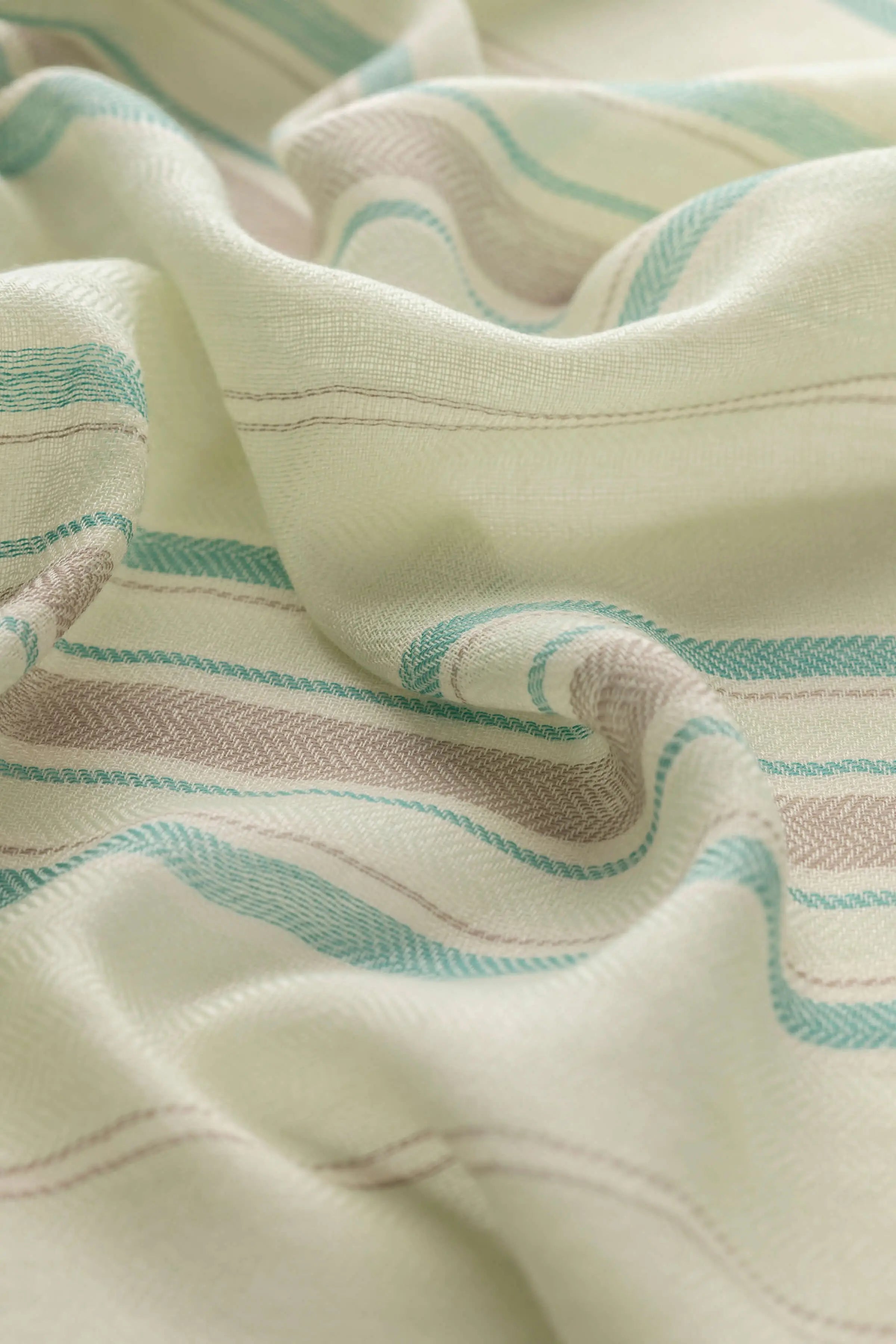 Johnstons of Elgin - Lightweight Stripy Light Green Cashmere Scarf