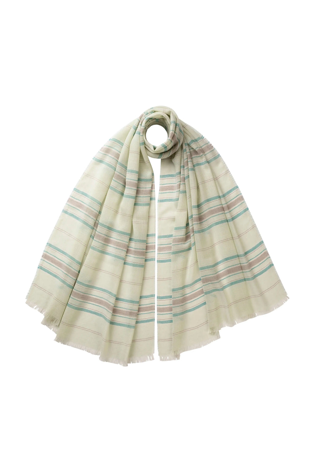 Johnstons of Elgin - Lightweight Stripy Light Green Cashmere Scarf
