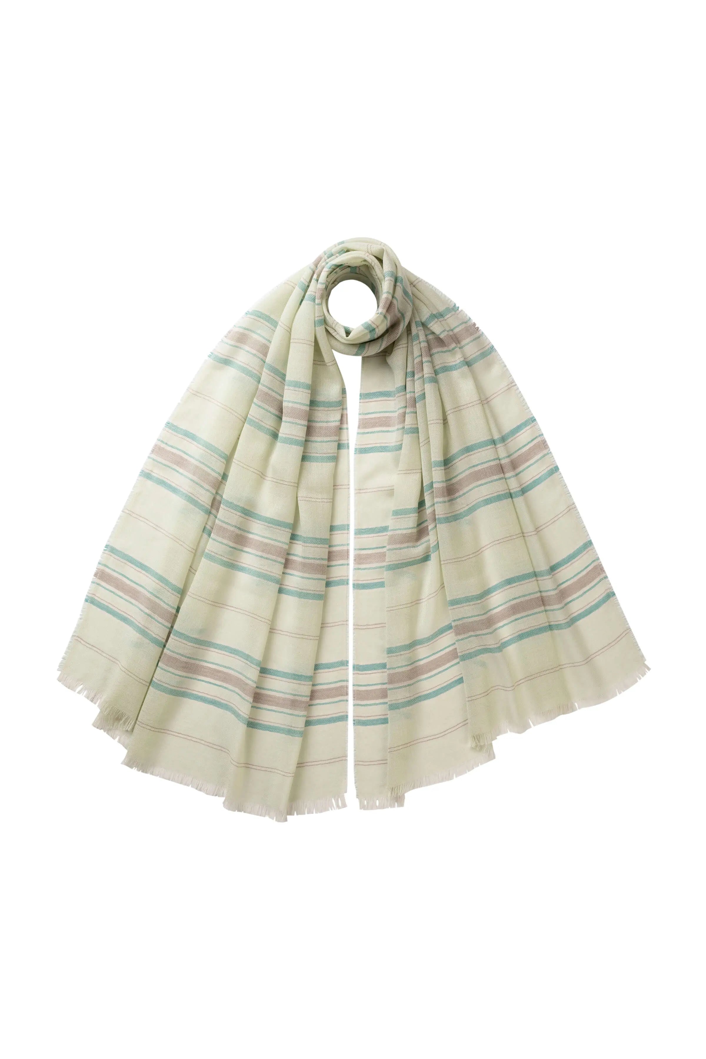 Johnstons of Elgin - Lightweight Stripy Light Green Cashmere Scarf