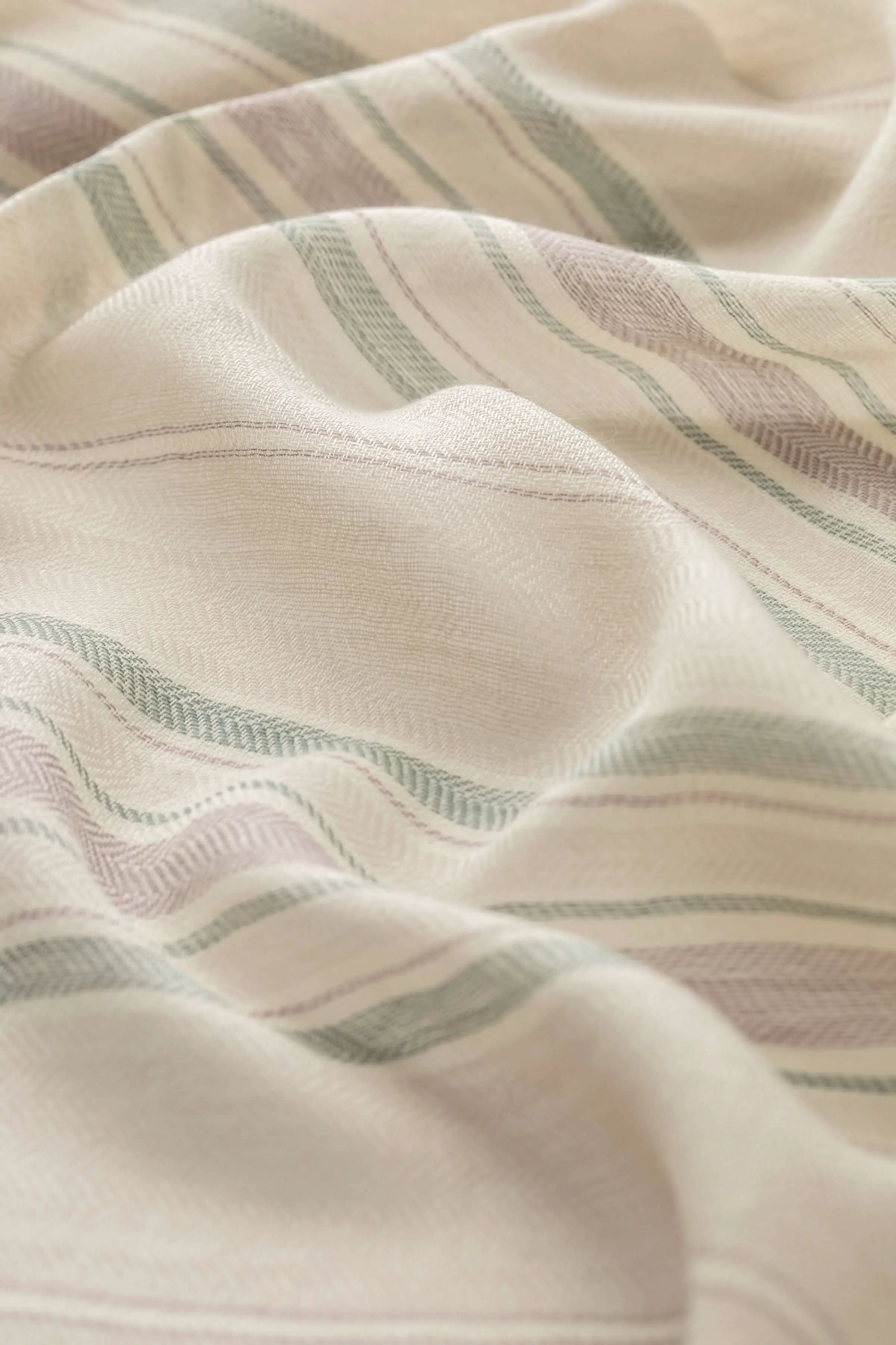 Johnstons of Elgin - Lightweight Stripy Natural Cashmere Scarf
