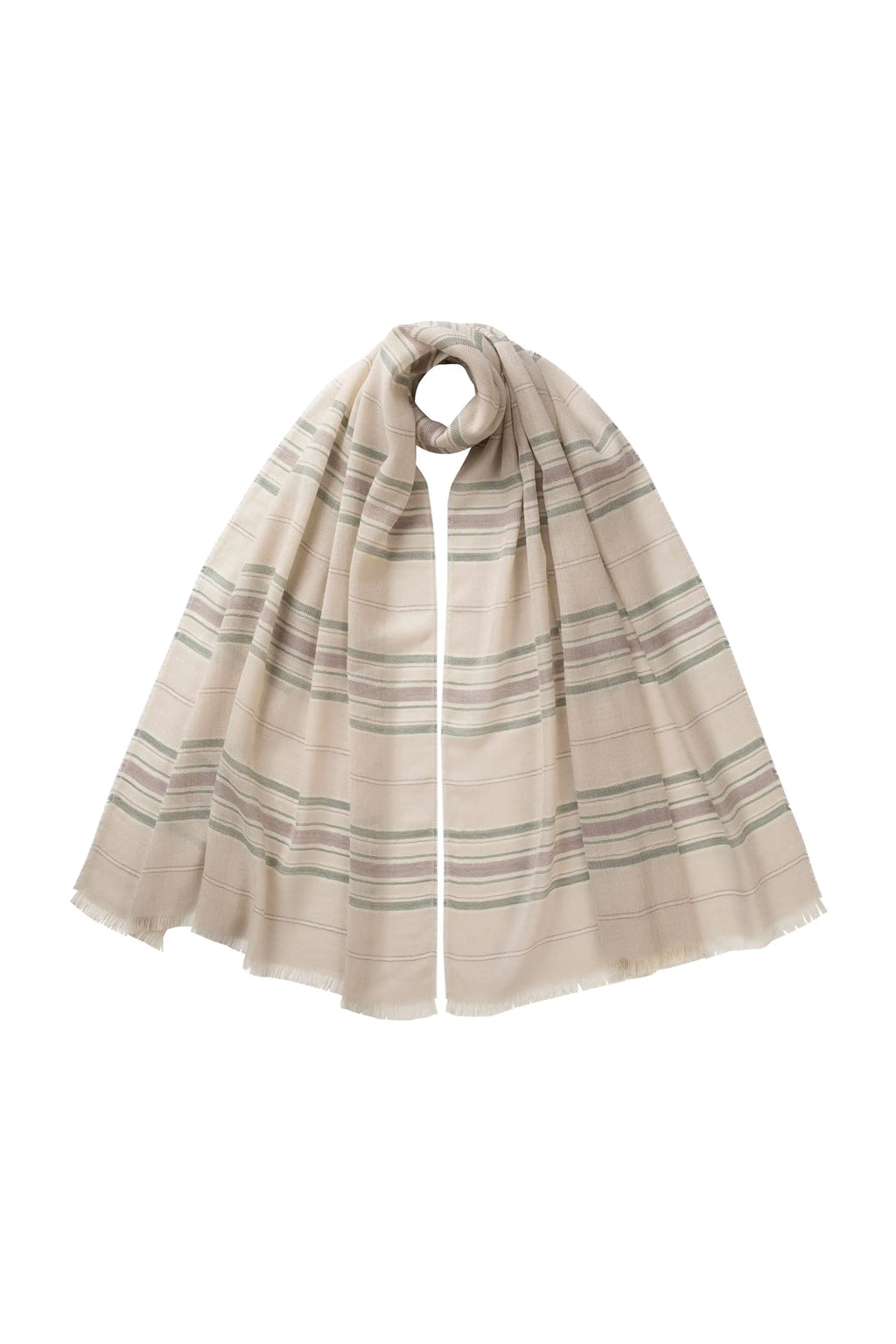 Johnstons of Elgin - Lightweight Stripy Natural Cashmere Scarf