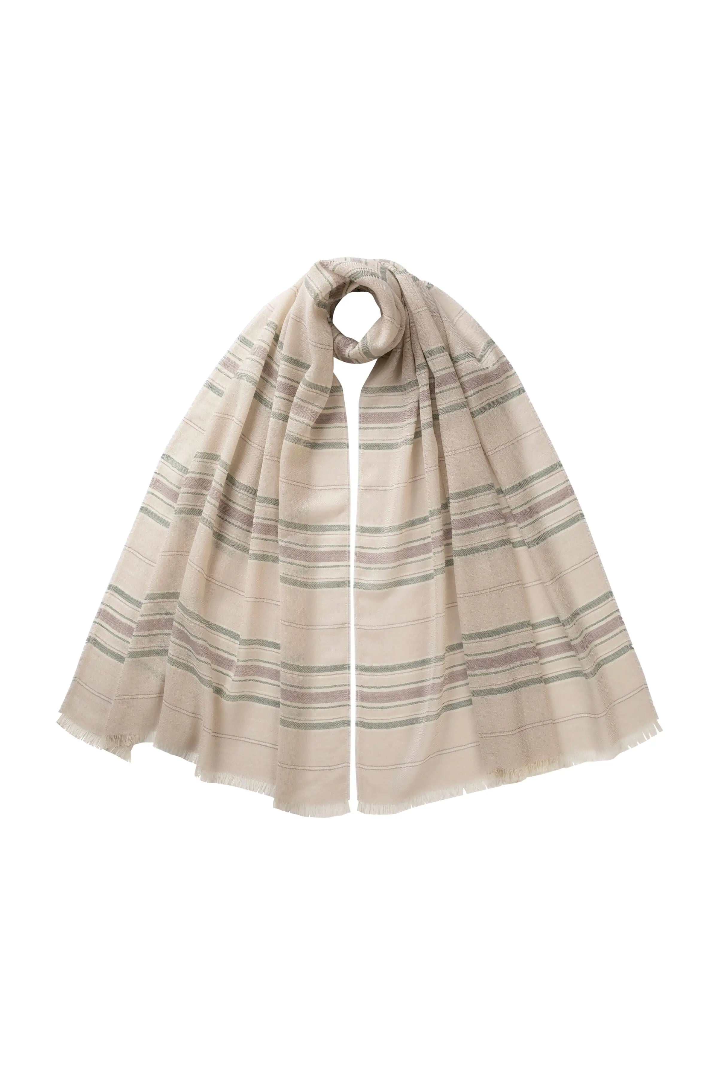 Johnstons of Elgin - Lightweight Stripy Natural Cashmere Scarf