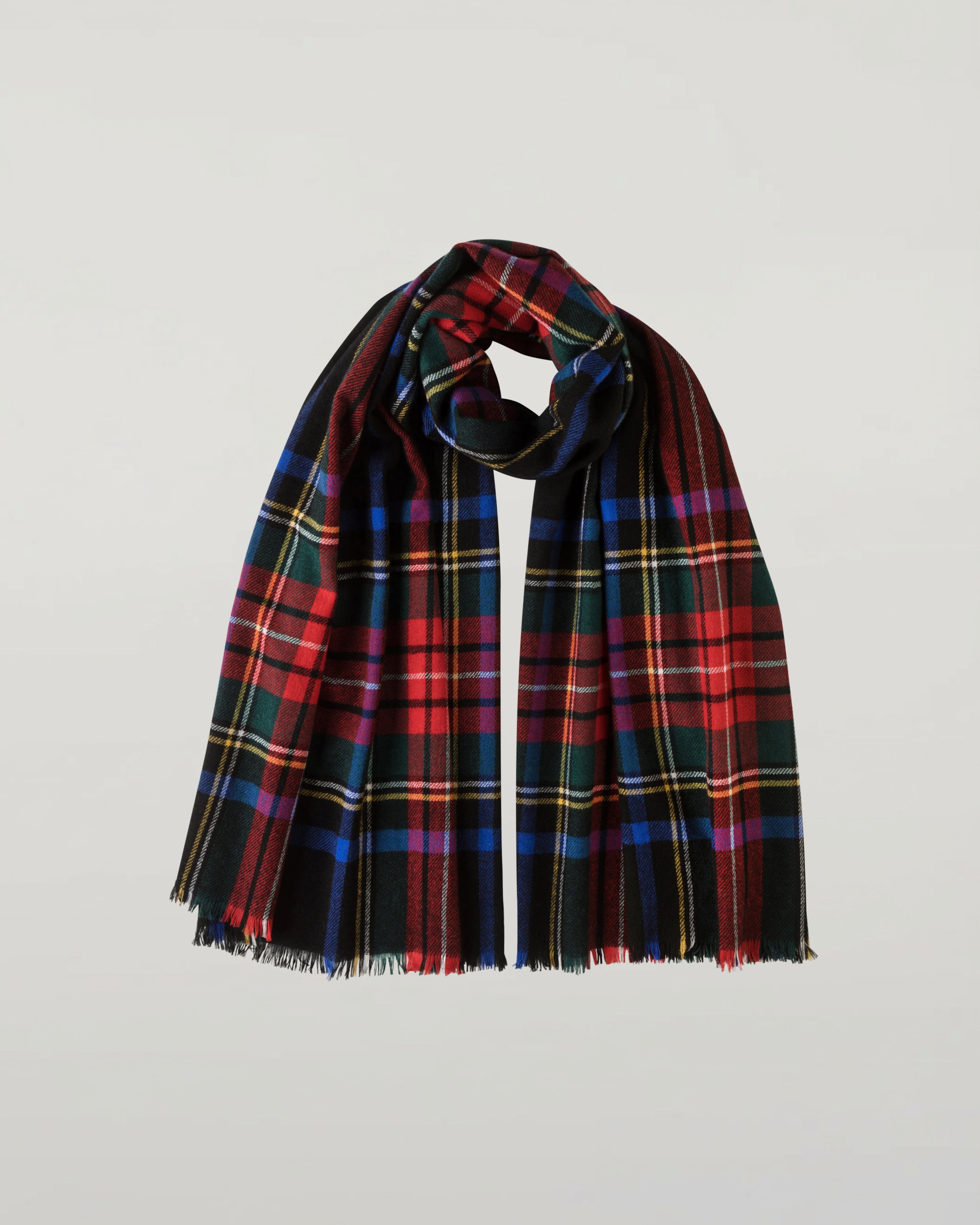Johnstons of Elgin - Black Stewart Tartan Lightweight Cashmere Stole