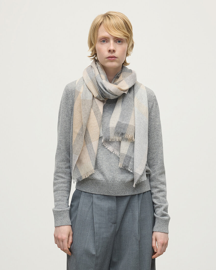 Johnstons of Elgin - Madras Check Natural Cashmere Stole