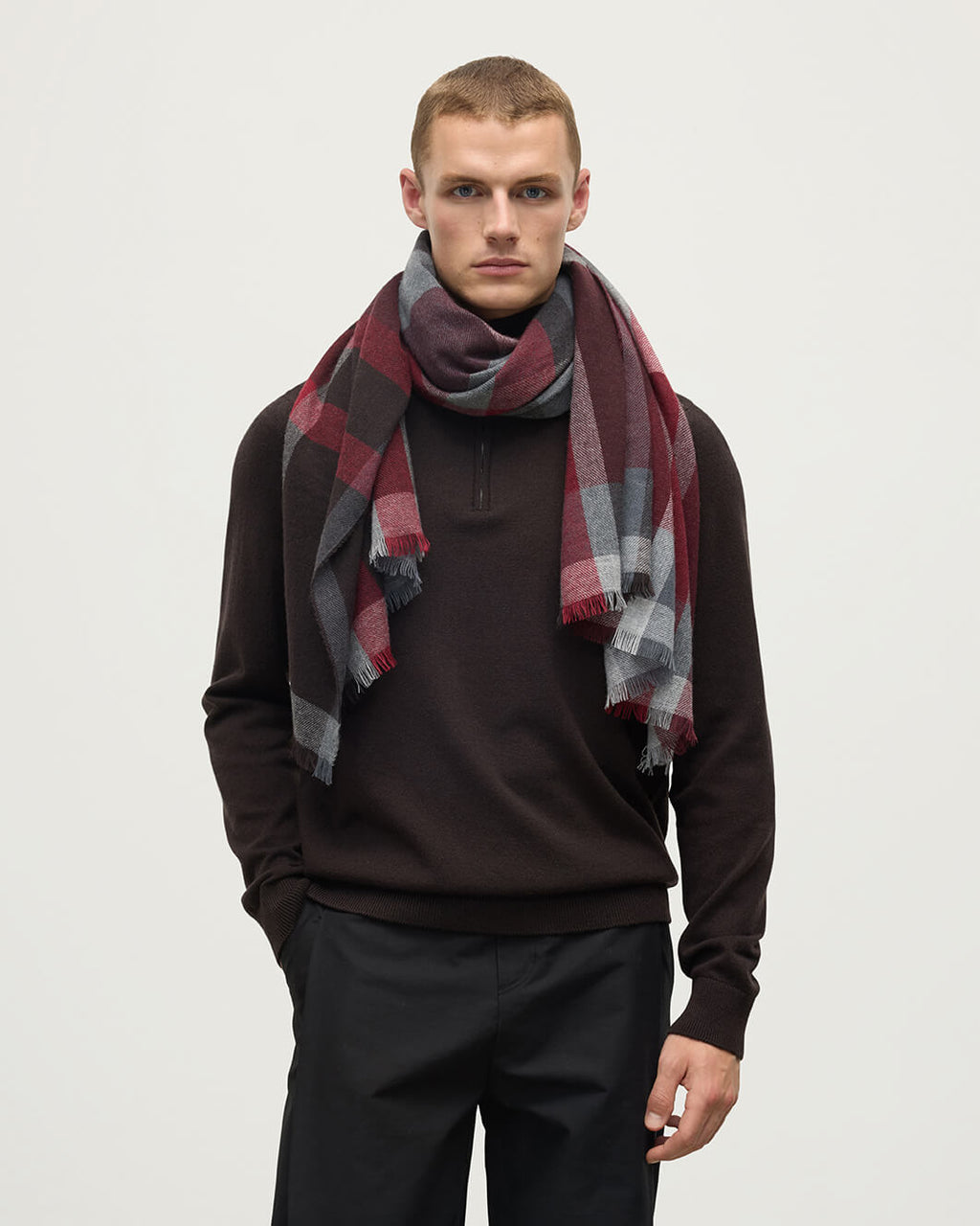 Johnstons of Elgin - Madras Check Red Cashmere Stole