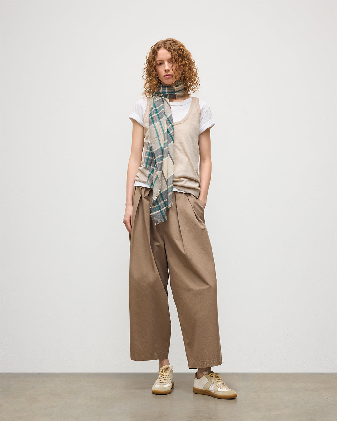 Johnstons of Elgin - Orton Neutral Crammed Tartan Cashmere Scarf