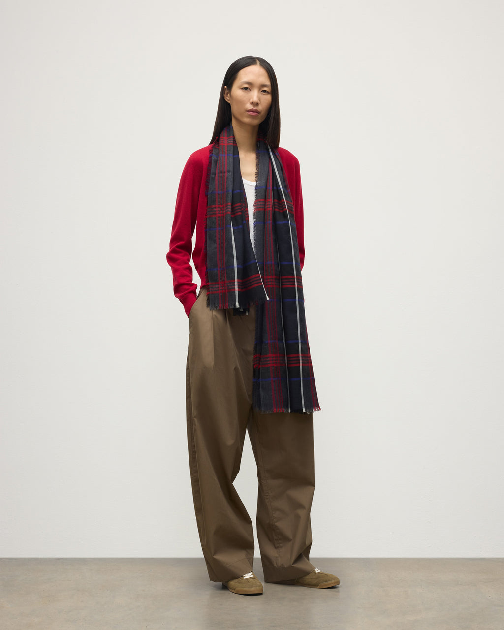 Johnstons of Elgin - Orton Navy Crammed Tartan Cashmere Scarf