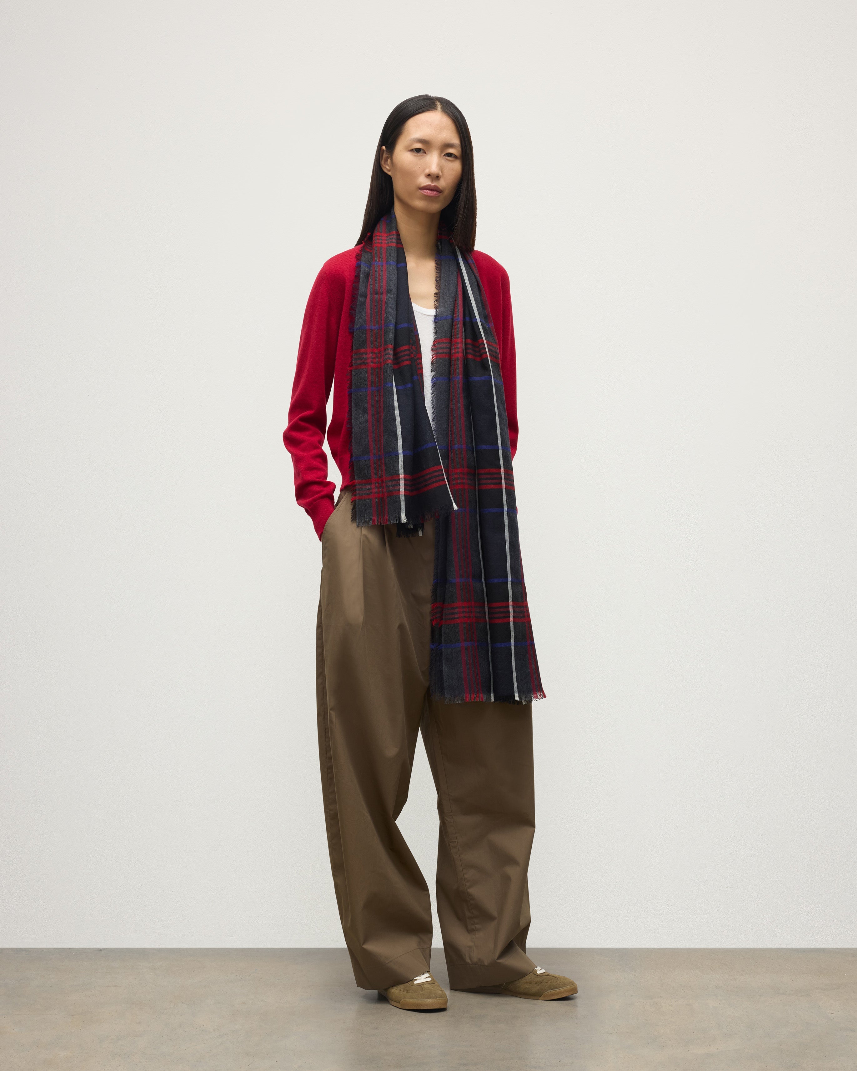 Johnstons of Elgin - Orton Navy Crammed Tartan Cashmere Scarf