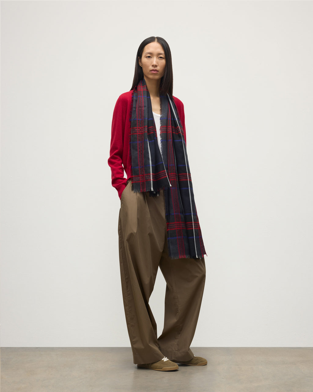 Johnstons of Elgin - Orton Navy Crammed Tartan Cashmere Scarf