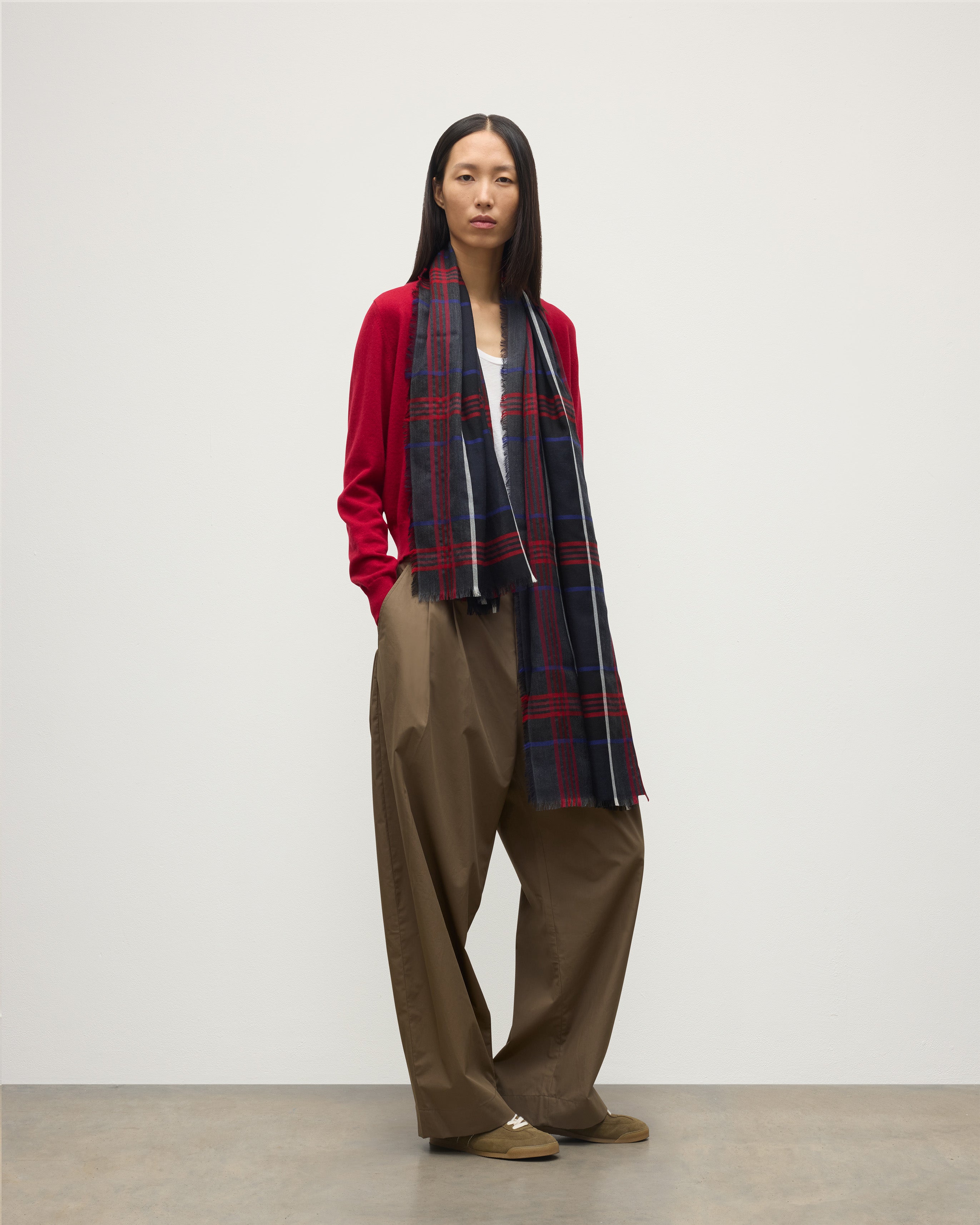 Johnstons of Elgin - Orton Navy Crammed Tartan Cashmere Scarf