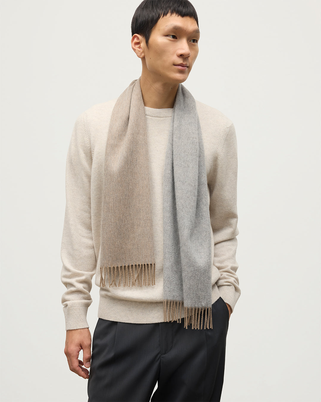 Johnstons of Elgin - Bard Natural & Grey Cashmere Scarf