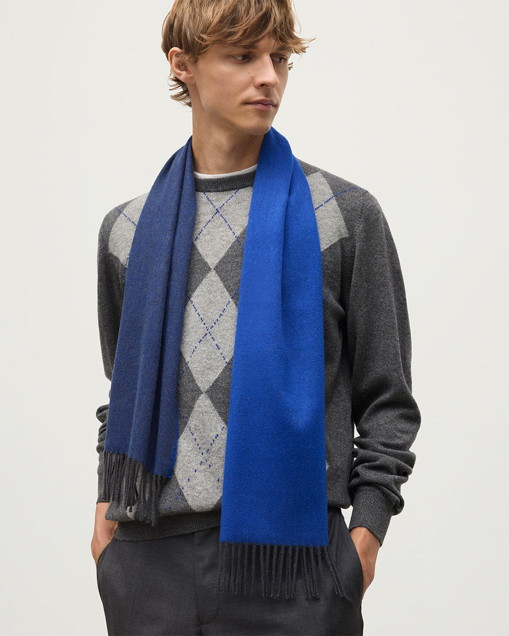 Johnstons of Elgin - Bard Grey & Blue Cashmere Scarf