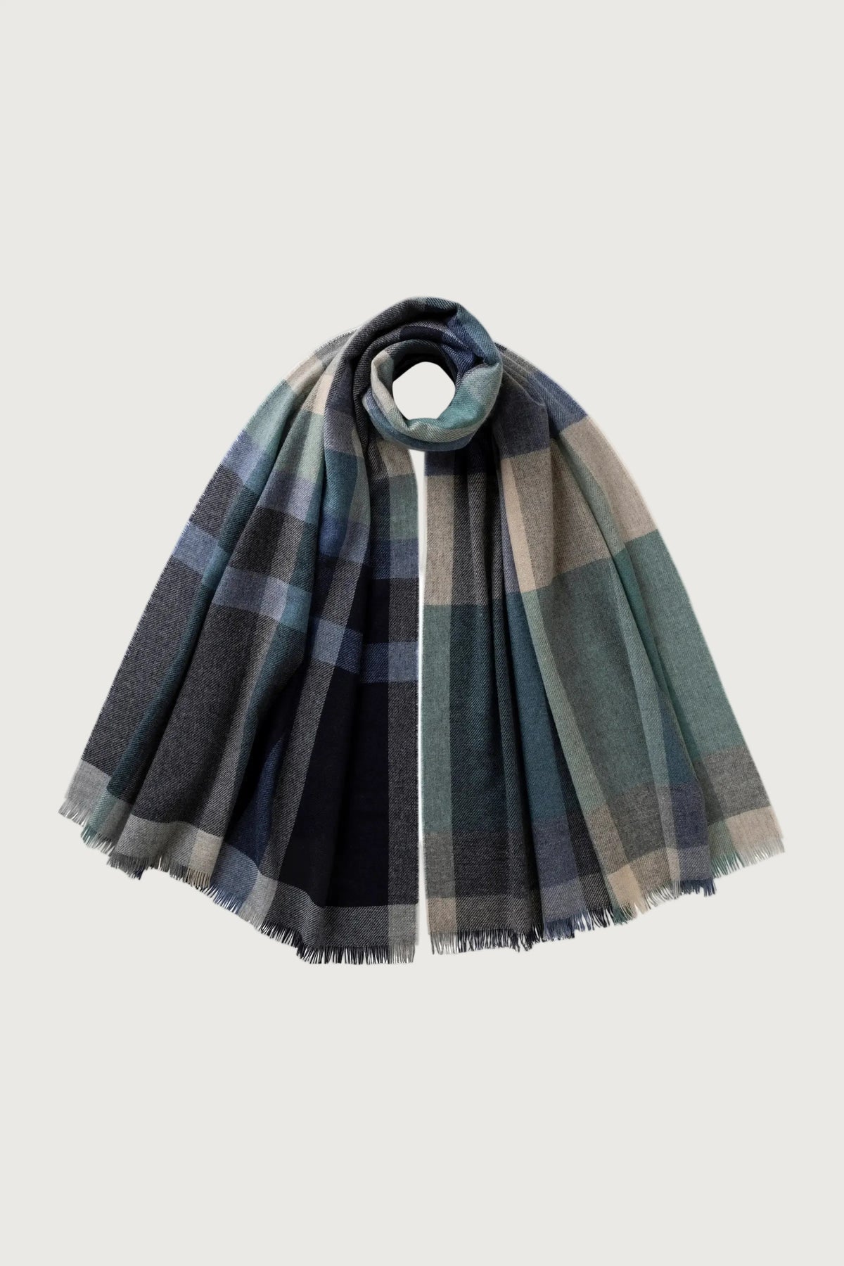 Johnstons of Elgin - Madras Check Blue Cashmere Stole