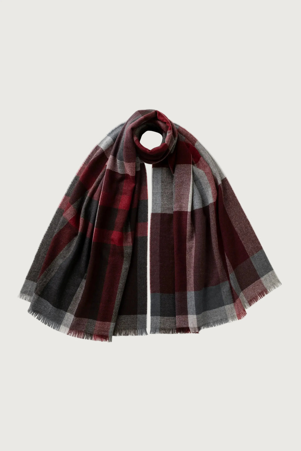 Johnstons of Elgin - Madras Check Red Cashmere Stole