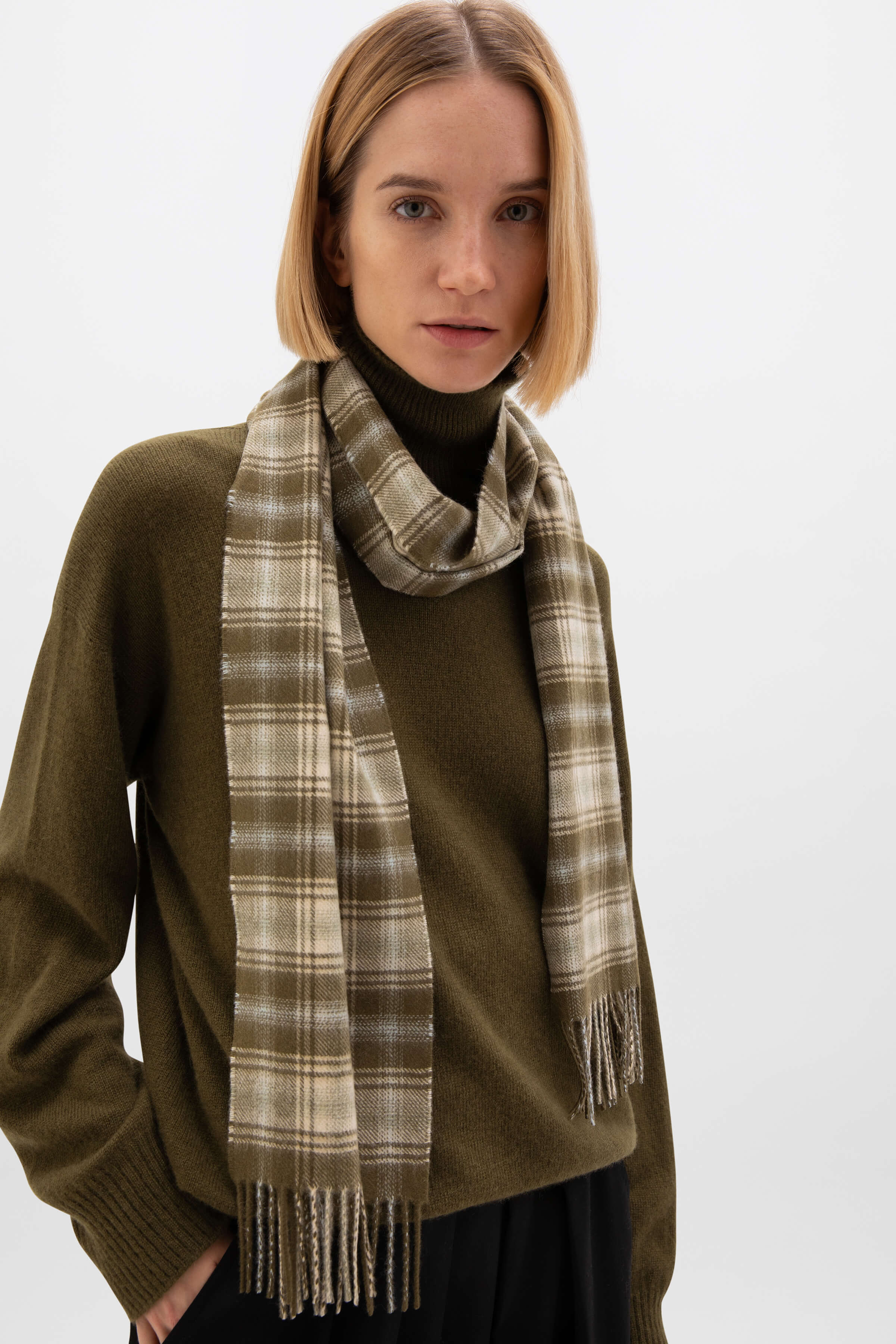 Johnstons of Elgin - Tweed Olive Green Cashmere Scarf
