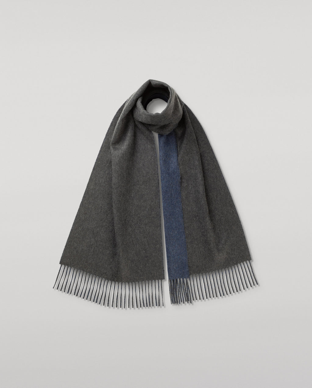 Johnstons of Elgin - Contrast Charcoal & Blue Cashmere Scarf