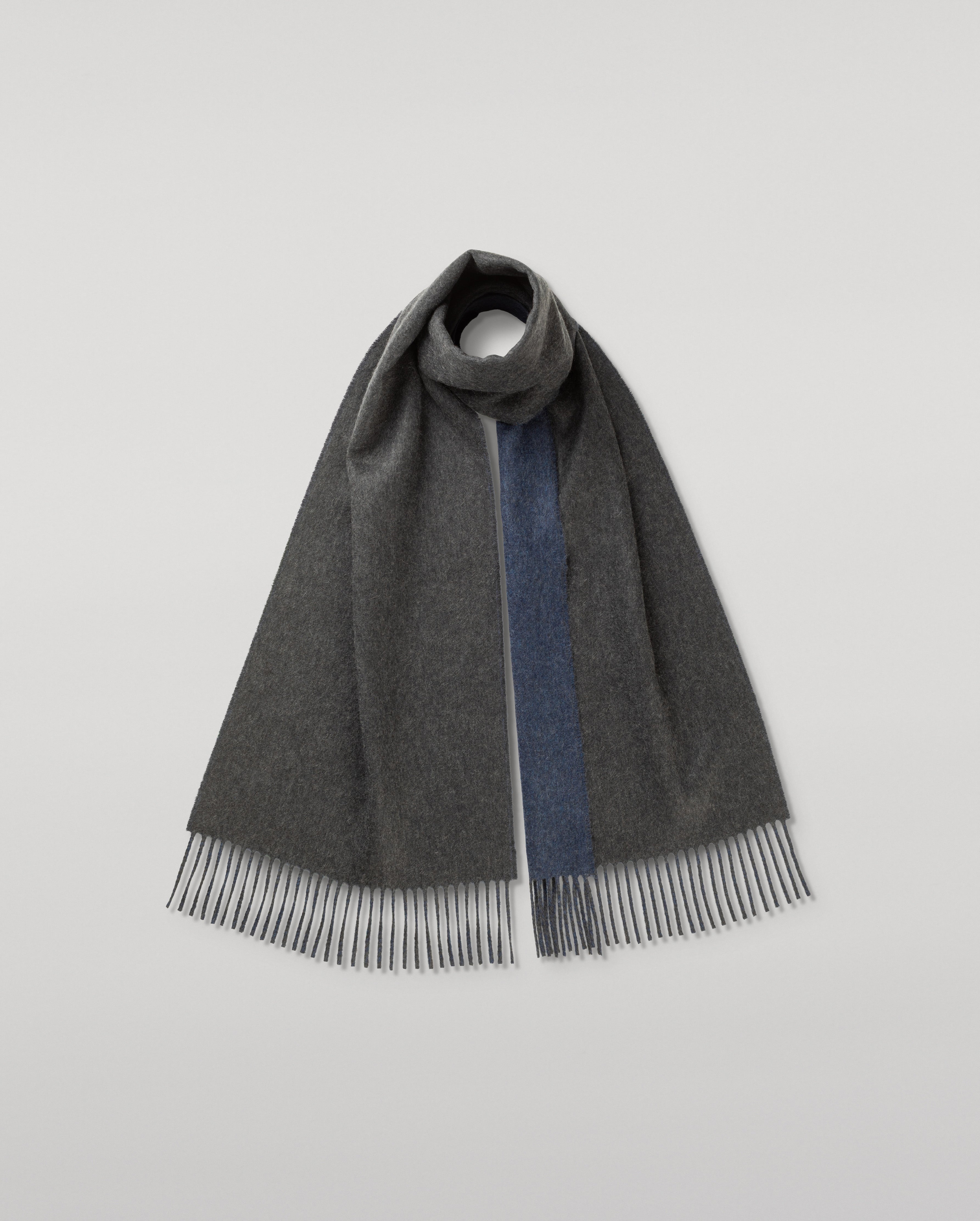 Johnstons of Elgin - Contrast Charcoal & Blue Cashmere Scarf