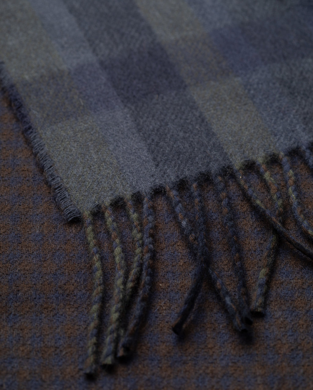Johnstons of Elgin - Contrast Navy & Brown Check Cashmere Scarf