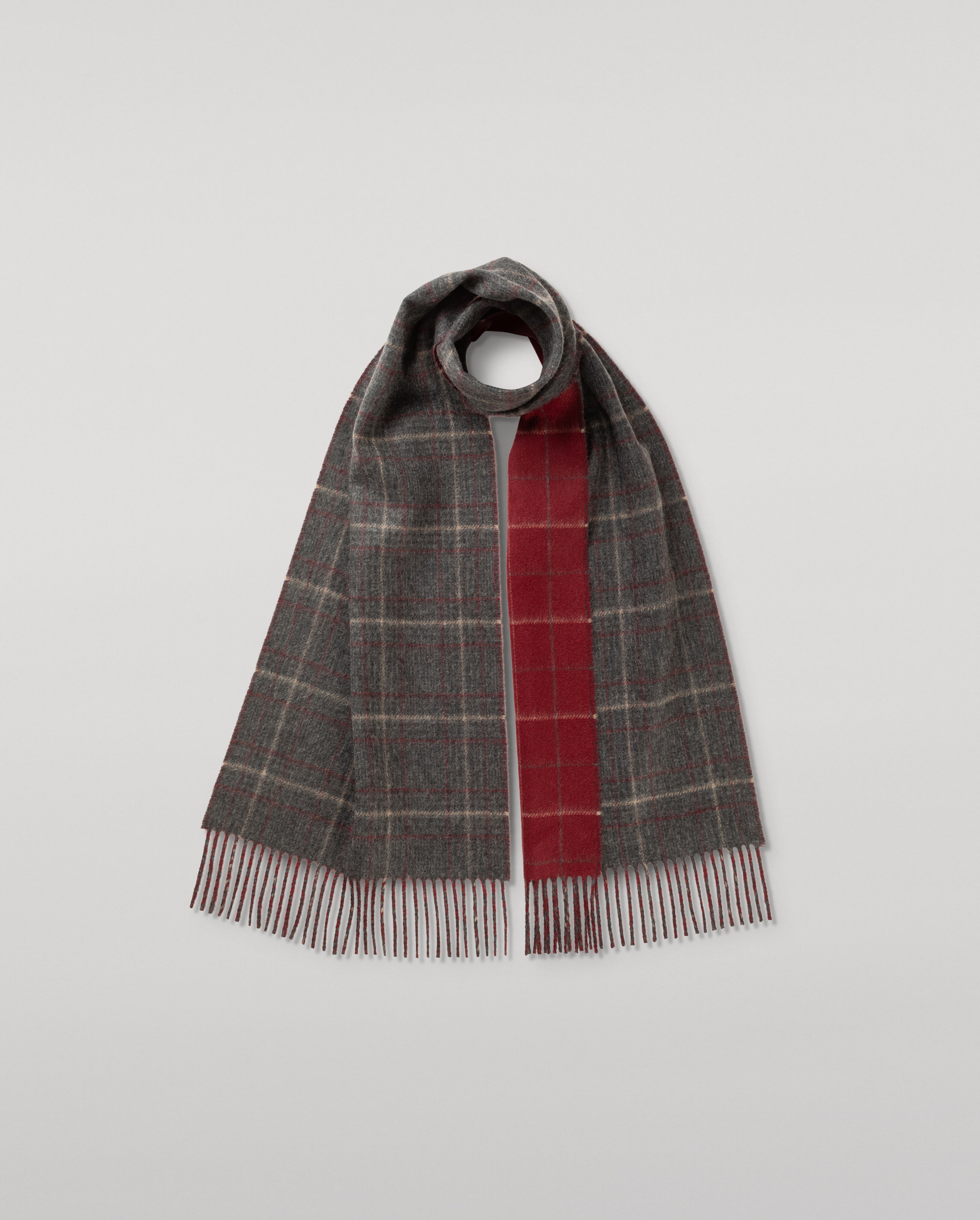 Johnstons of Elgin - Contrast Grey & Red Cashmere Scarf