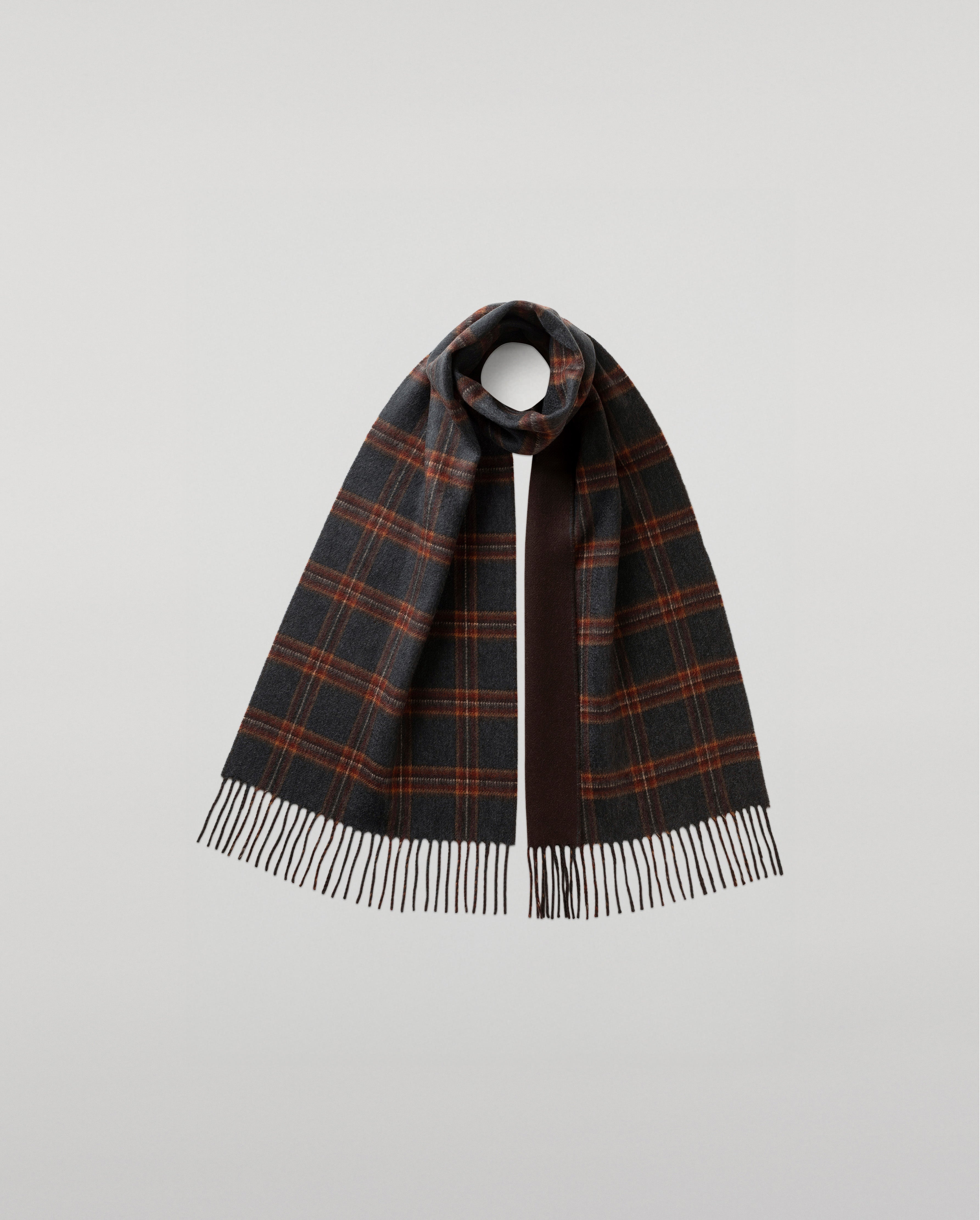 Johnstons of Elgin - Reversible Navy Tartan Cashmere Scarf