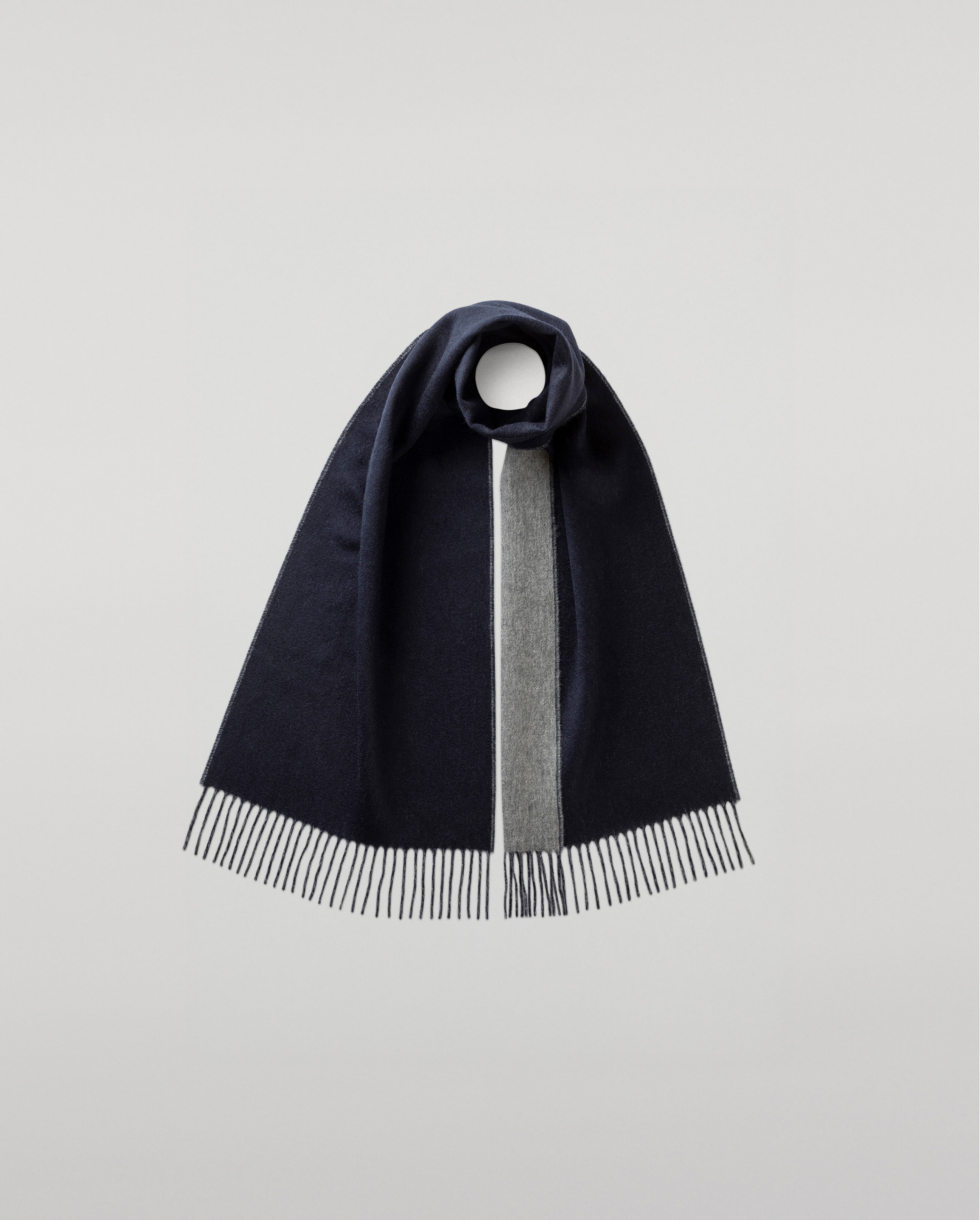 Johnstons of Elgin - Contrast Reversible Navy Cashmere Scarf
