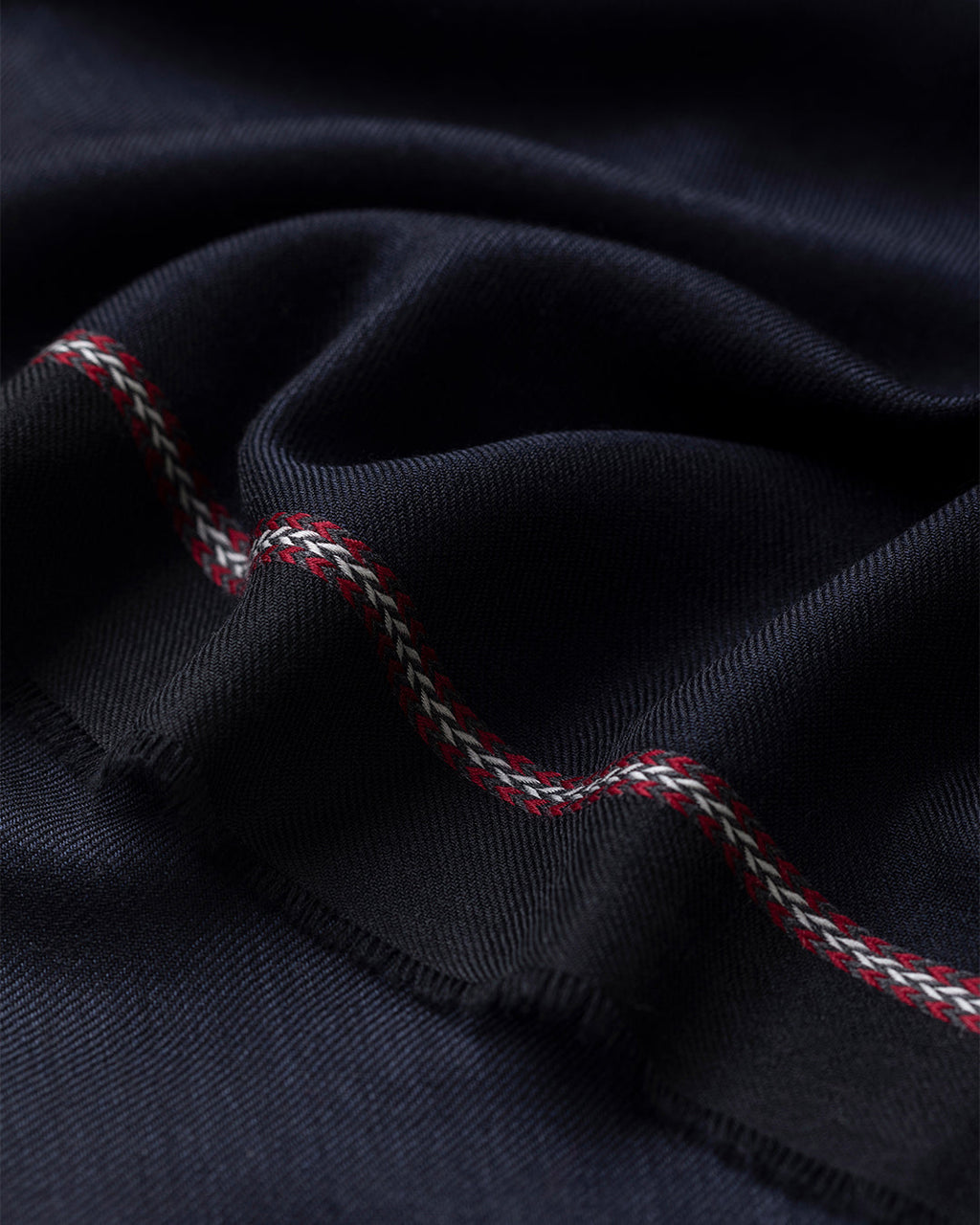 Johnstons of Elgin - Ives Navy Chevron Border Cashmere Scarf